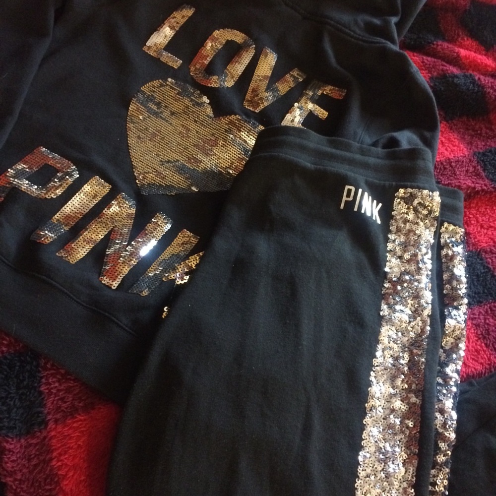 VS PINK BLING SET HOODIE & PANTS BLACK/SILVER